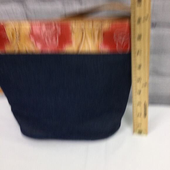 Berge Embossed Rose Leather Dark Wash Blue Denim Single Handle Bucket Handbag - Picture 16 of 16